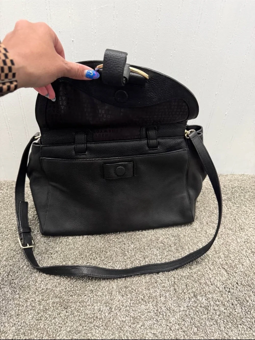 kate spade Black Pebbled Leather Satchel with Adjustable Strap
